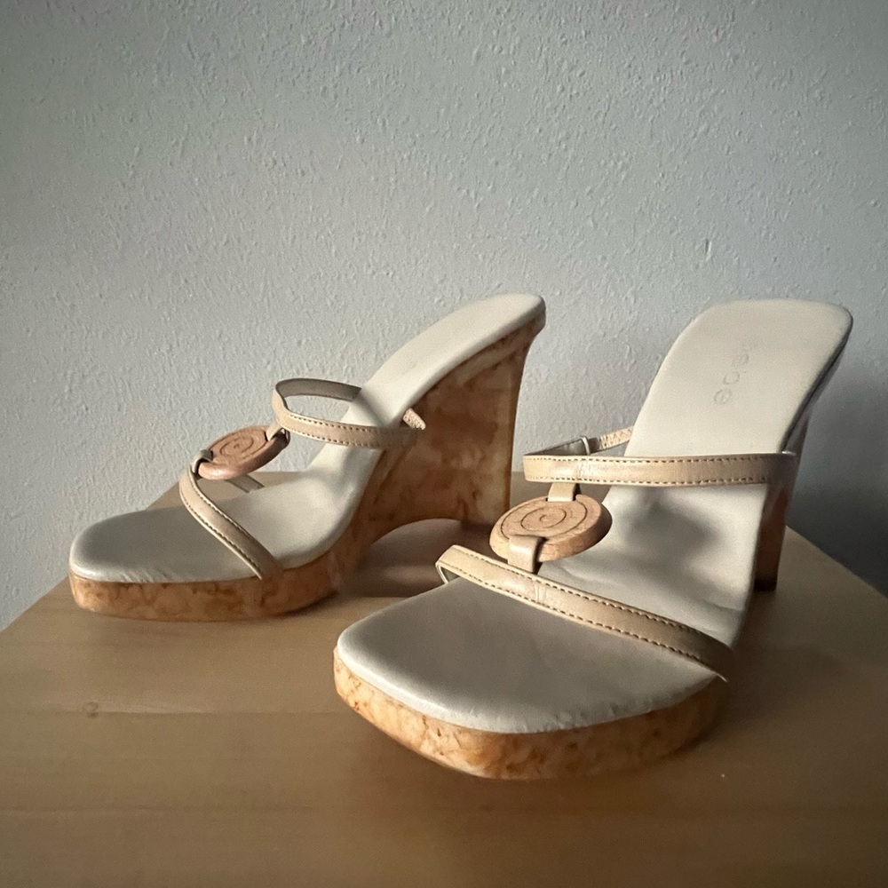 Vintage Bebe Wedge Sandals with Wooden Accents - Picture 2 of 11